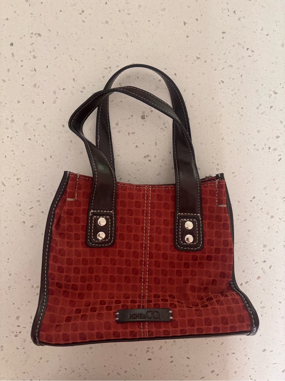 Nine & Co Small Red Textured Tote Hand Bag Handbag